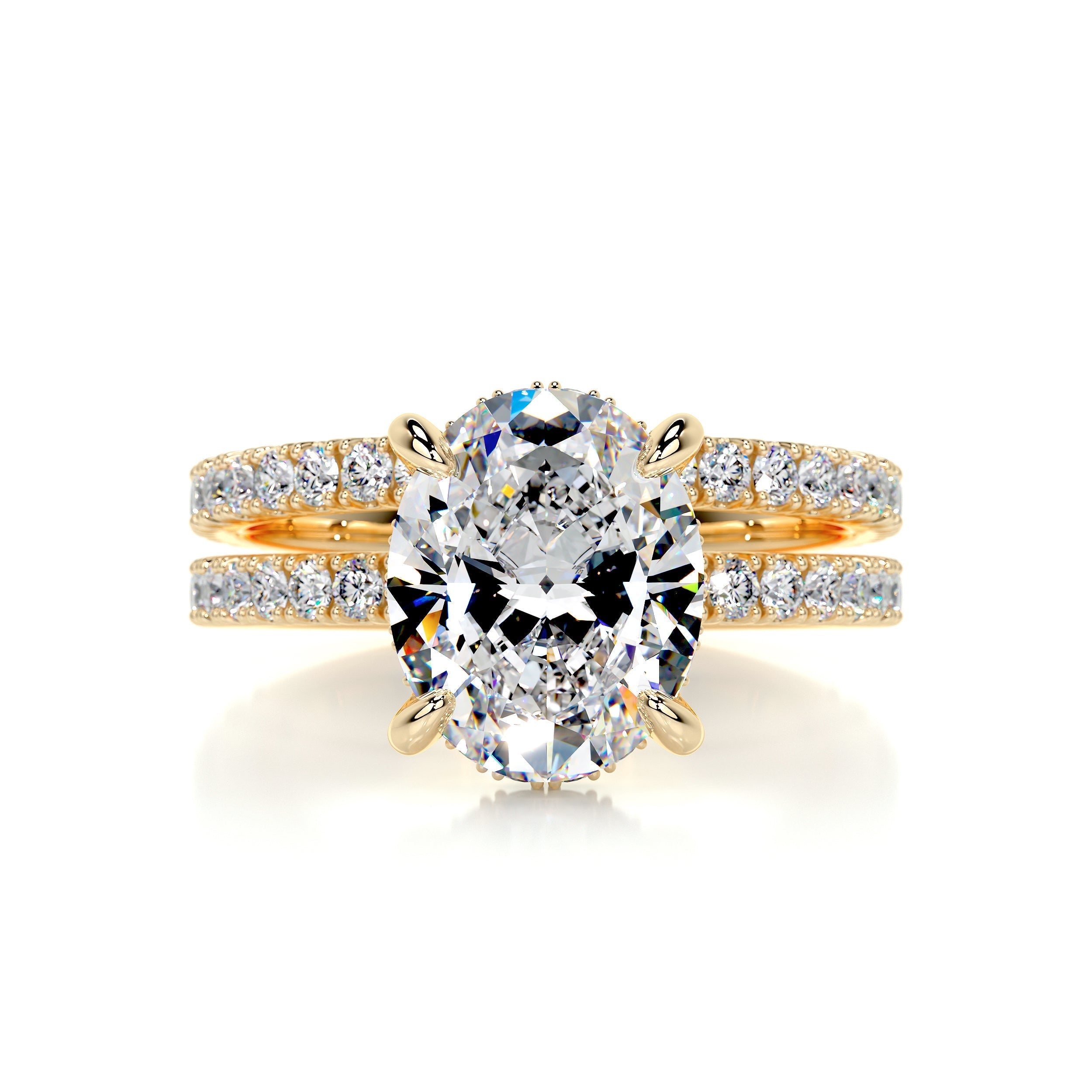 2.95 Carat Oval Moissanite Hidden Halo Engagement Ring Set