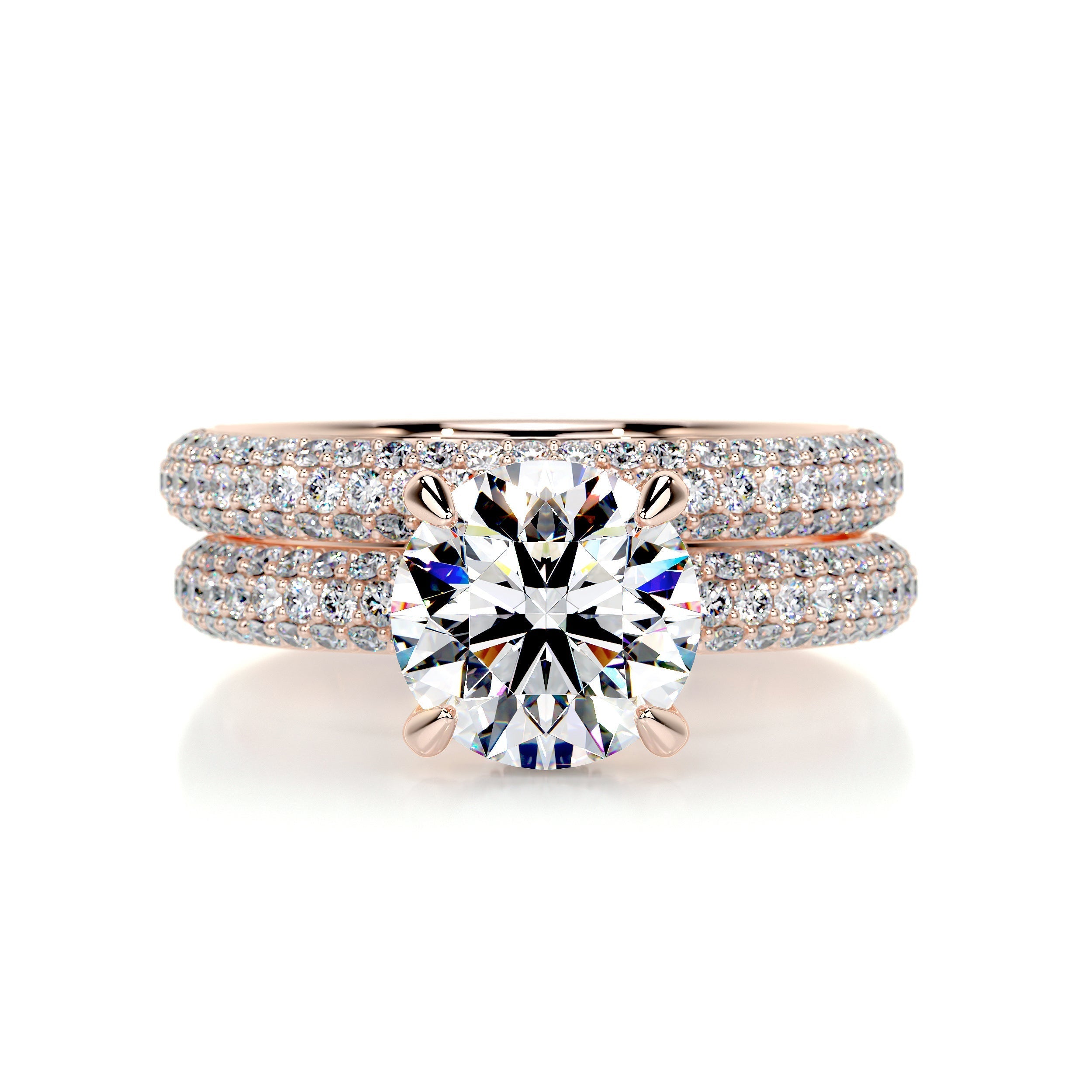 2.7 Carat Round Hidden HaloTriple Pave Moissanite Wedding Ring Set