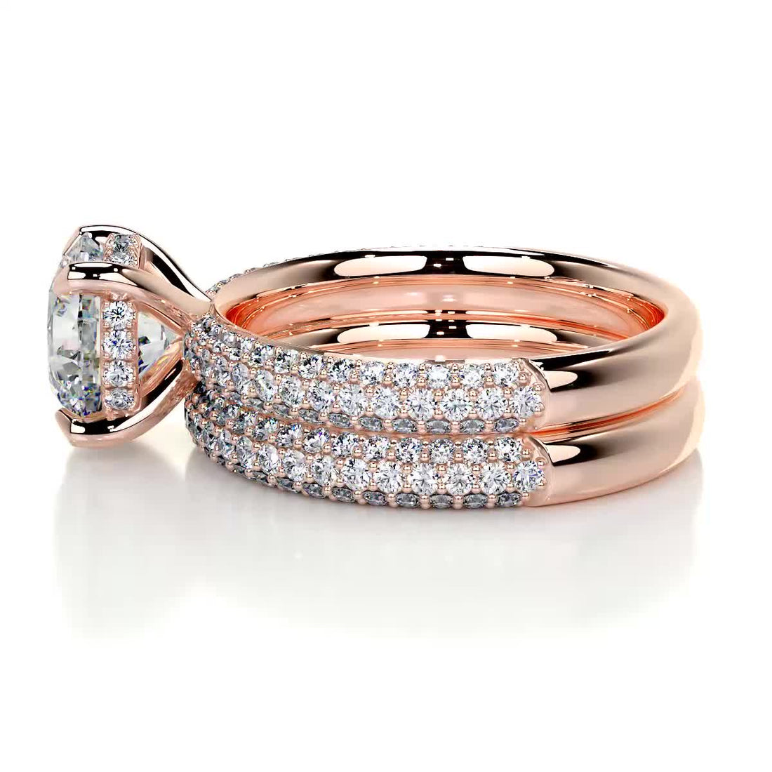 2.7 Carat Round Hidden HaloTriple Pave Moissanite Wedding Ring Set