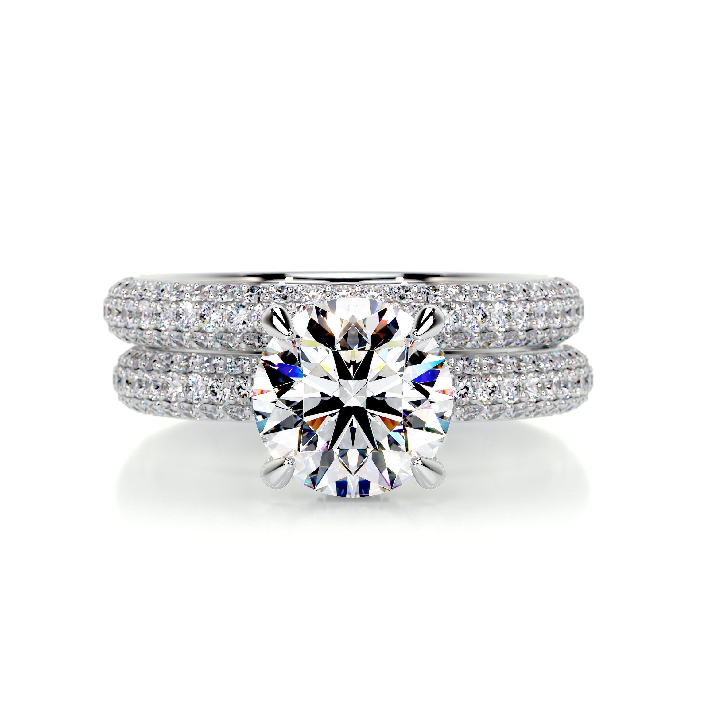 2.7 Carat Round Hidden HaloTriple Pave Moissanite Wedding Ring Set