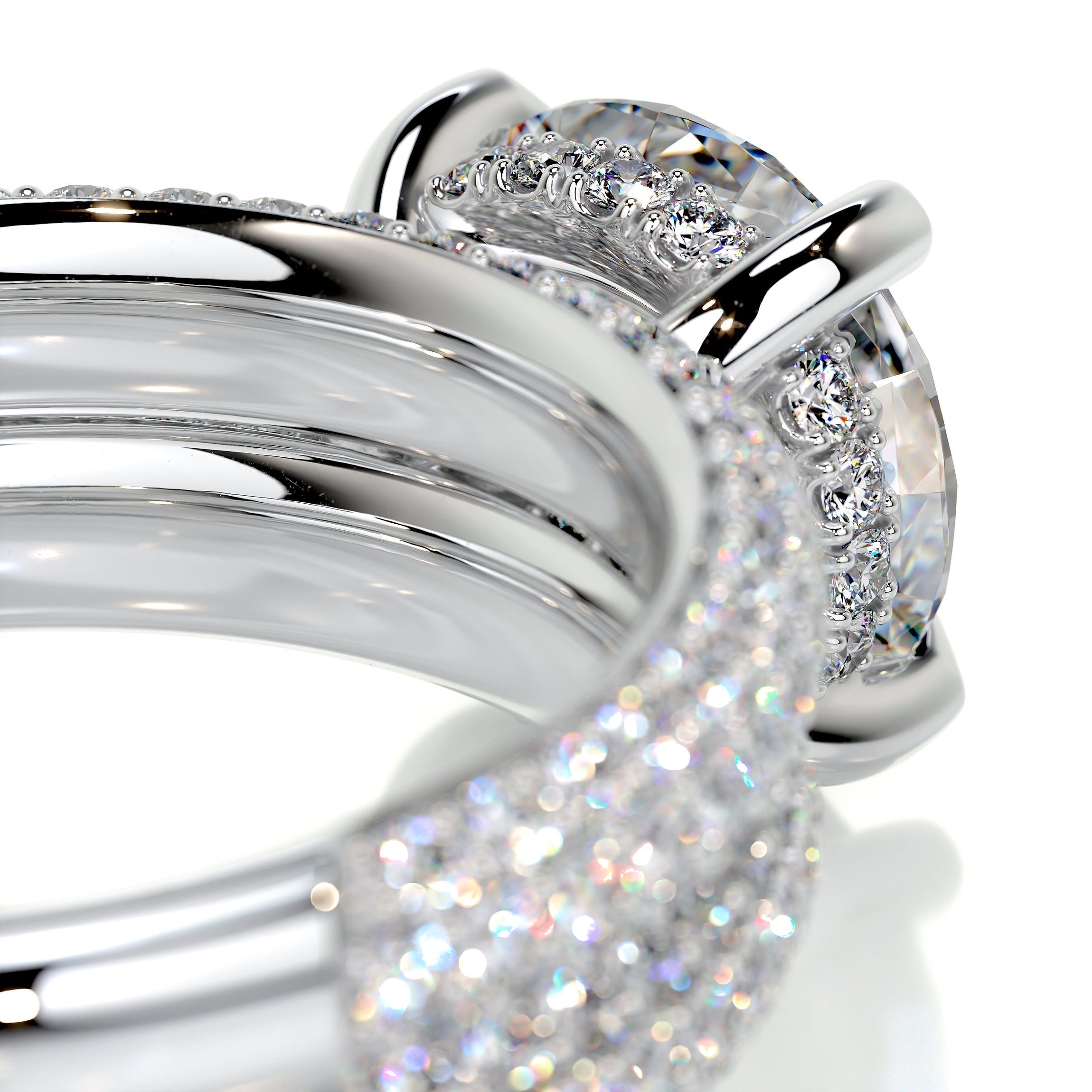 2.7 Carat Round Hidden HaloTriple Pave Moissanite Wedding Ring Set