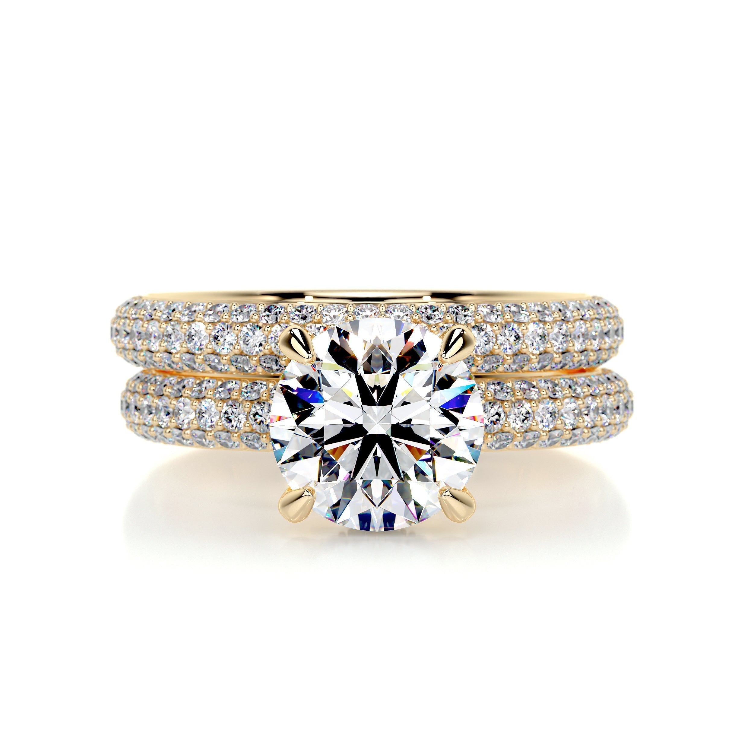 2.7 Carat Round Hidden HaloTriple Pave Moissanite Wedding Ring Set