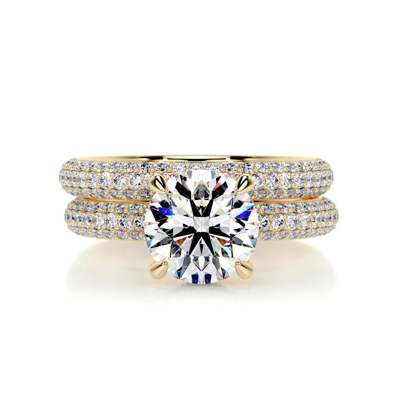 2.7 Carat Round Hidden HaloTriple Pave Moissanite Wedding Ring Set