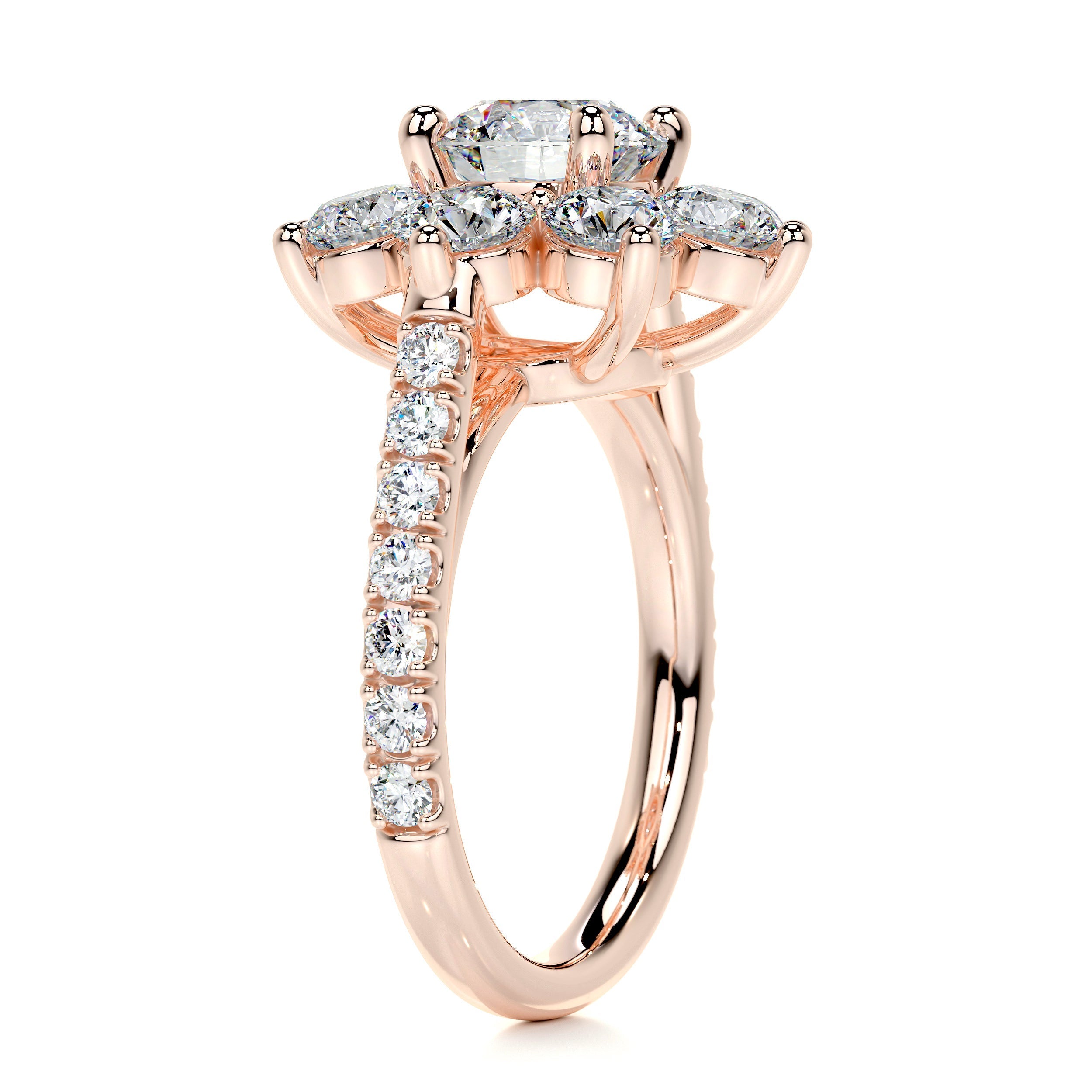 2.5 Carat · Round Halo · Flower Moissanite Engagement Ring