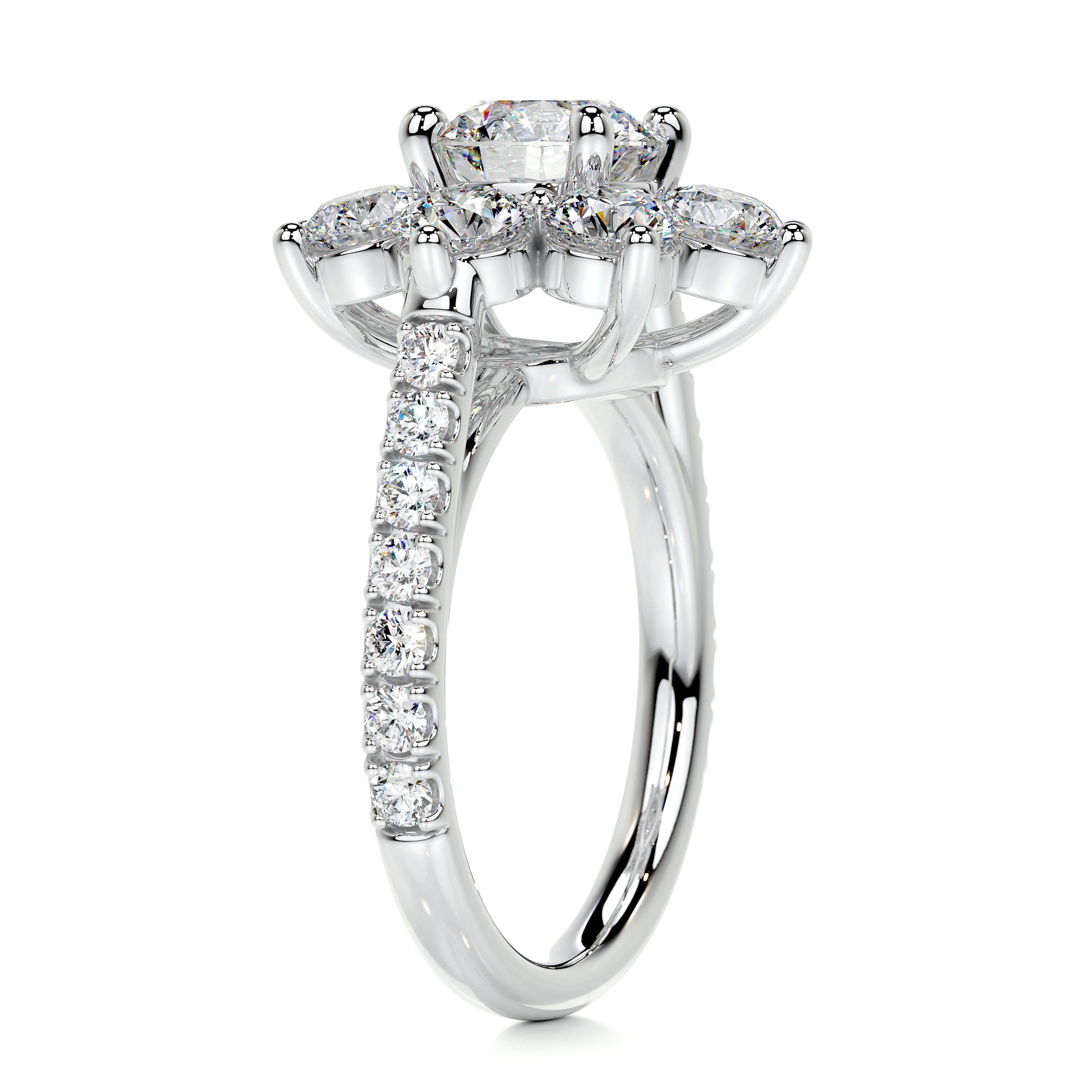 2.5 Carat · Round Halo · Flower Moissanite Engagement Ring