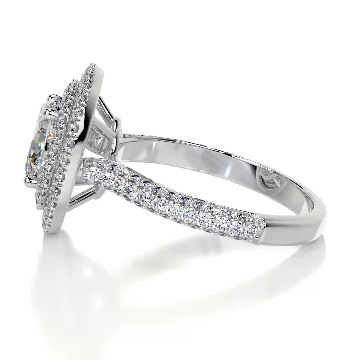 2.35 Carat Oval Double Halo Triple Pave Moissanite Engagement Ring