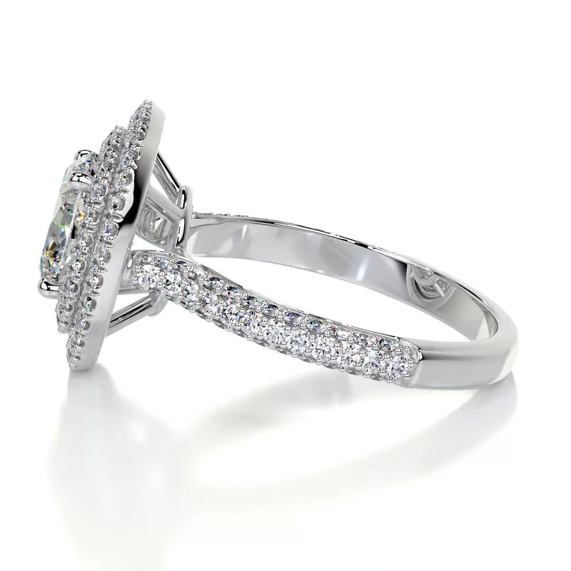 2.35 Carat Oval Double Halo Triple Pave Moissanite Engagement Ring