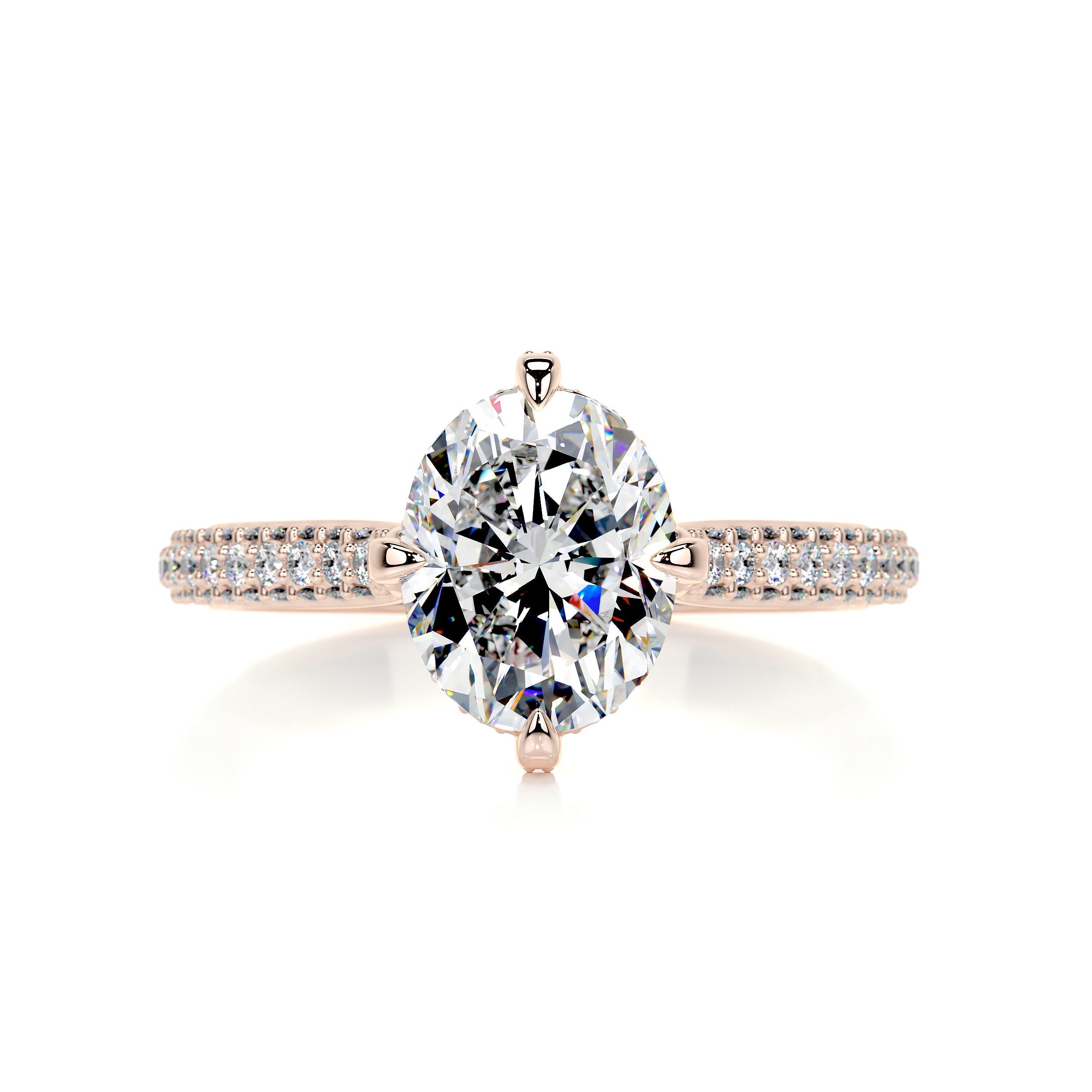 2.75 Triple Pave Oval Hidden Halo Moissanite Engagement Ring