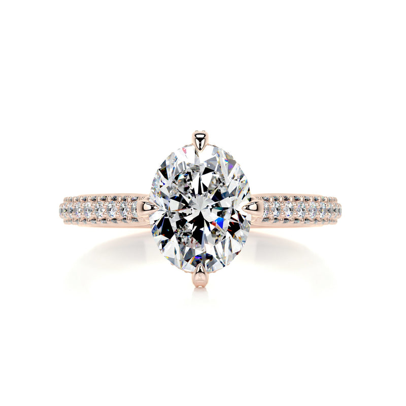 2.75 Triple Pave Oval Hidden Halo Moissanite Engagement Ring