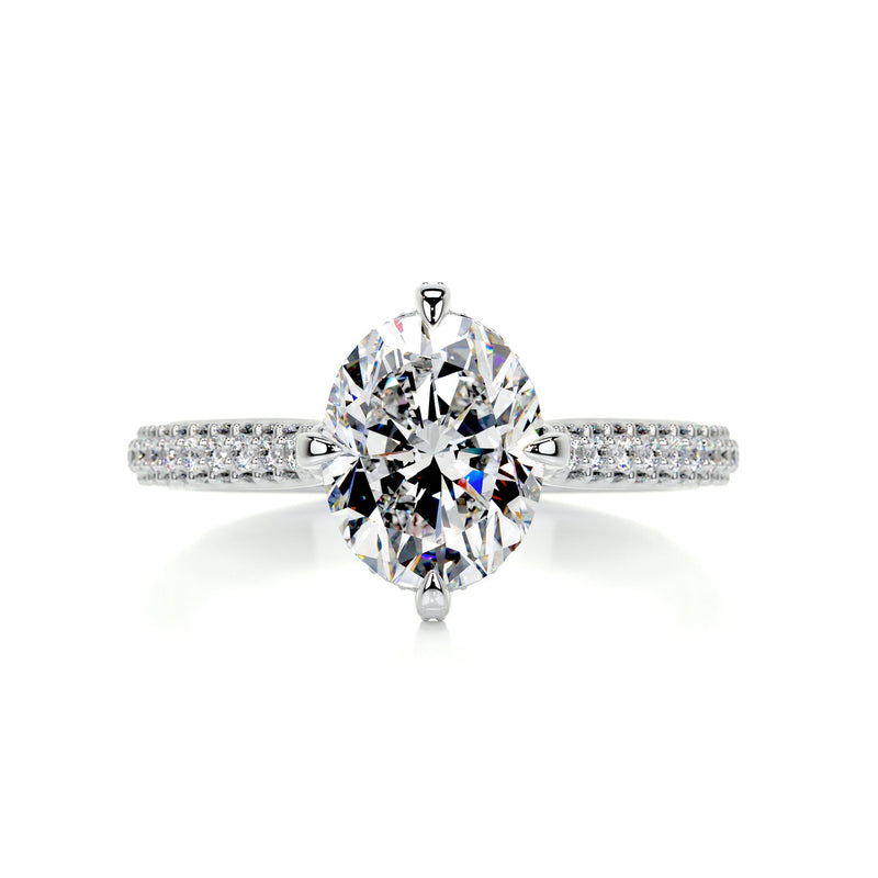2.75 Triple Pave Oval Hidden Halo Moissanite Engagement Ring