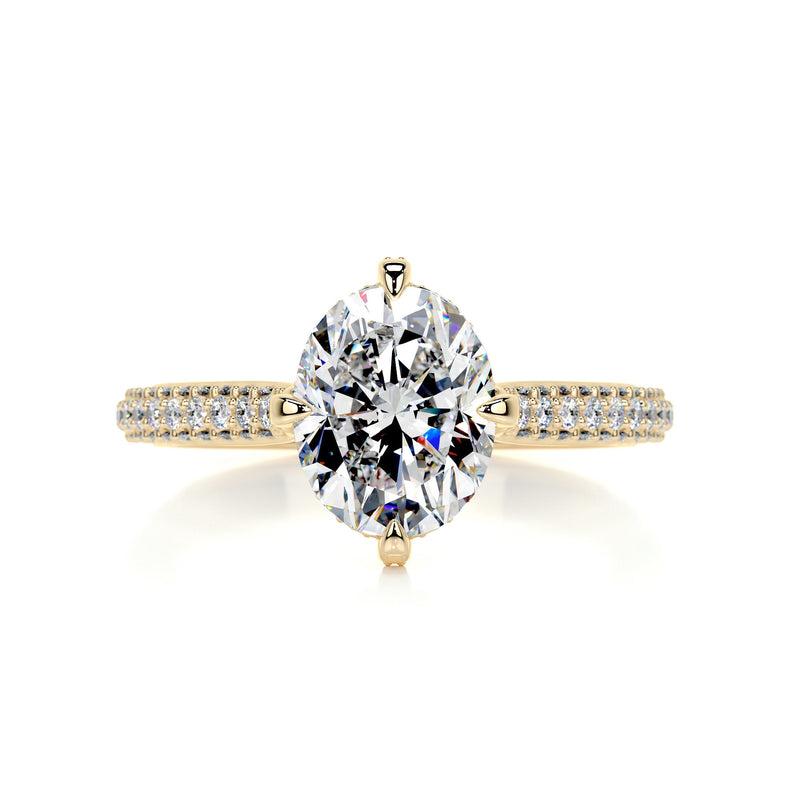 2.75 Triple Pave Oval Hidden Halo Moissanite Engagement Ring