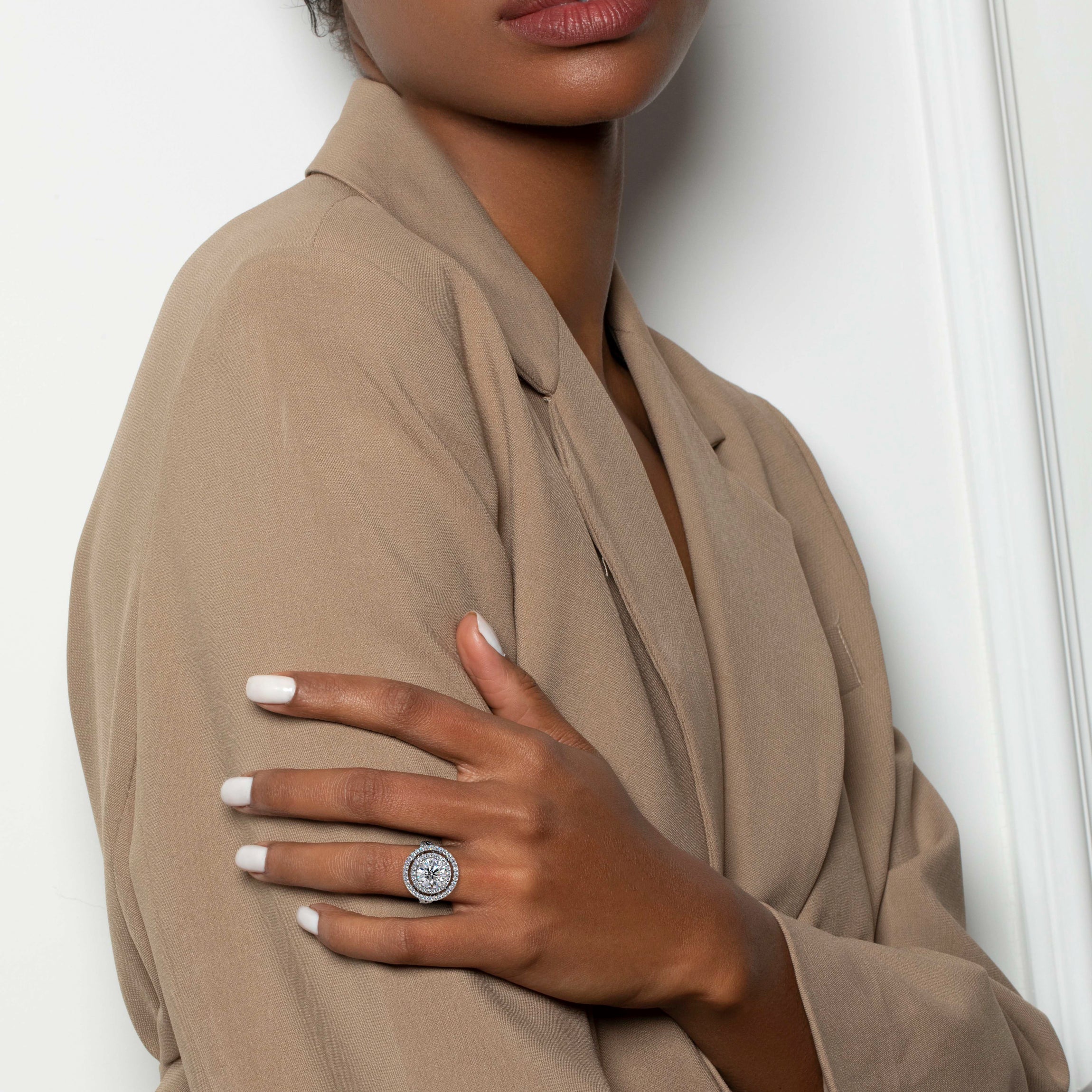 2.70 Carat Round Moissanite Double Halo Split  Engagement Ring