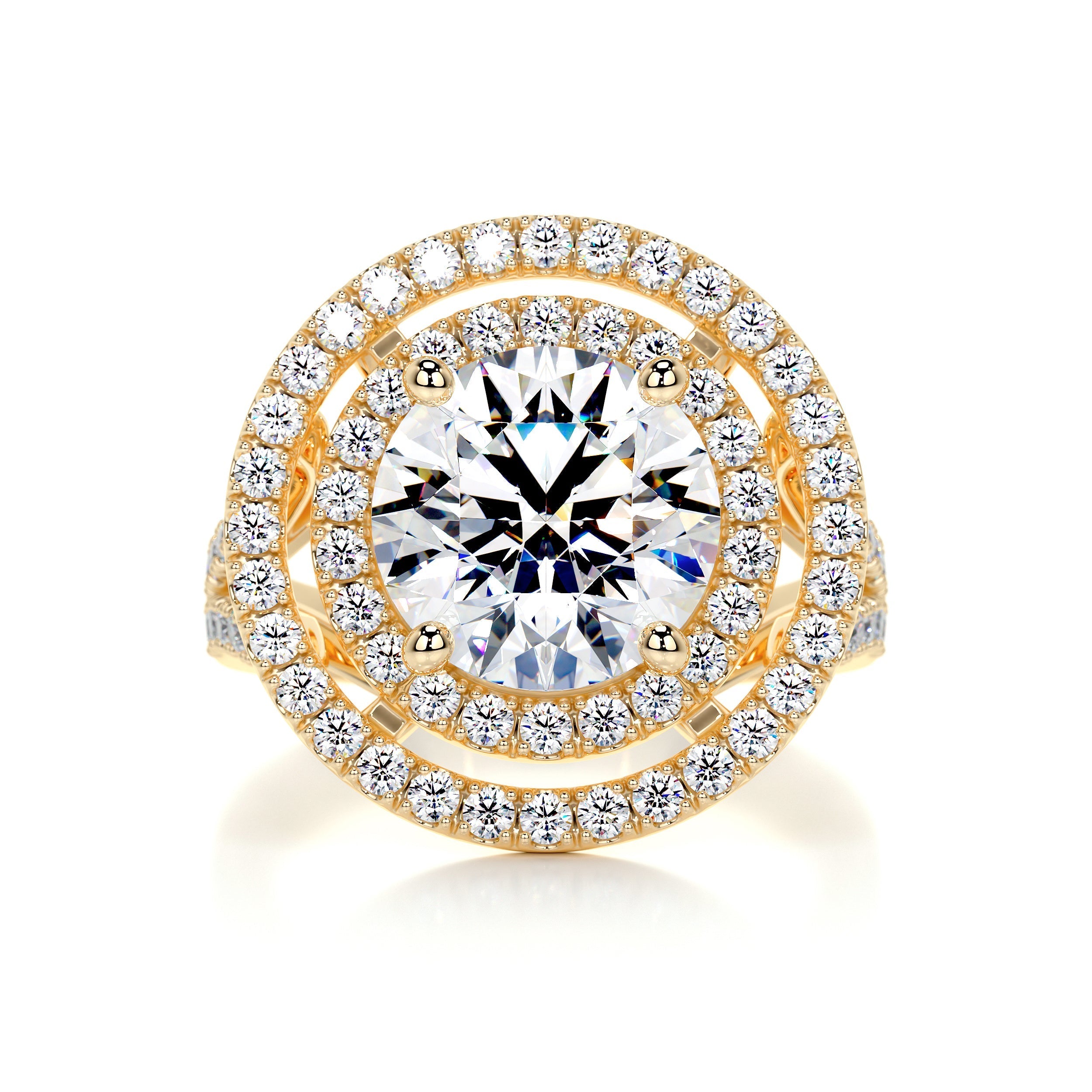 2.70 Carat Round Moissanite Double Halo Split  Engagement Ring