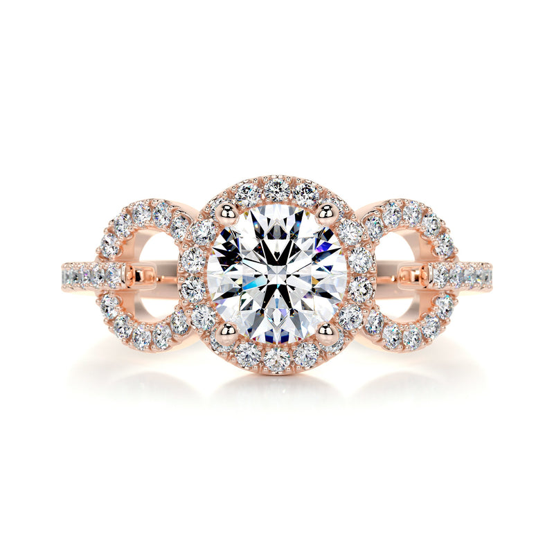 1.25 Carat Round Trial Circles Halo Moissanite Engagement Ring