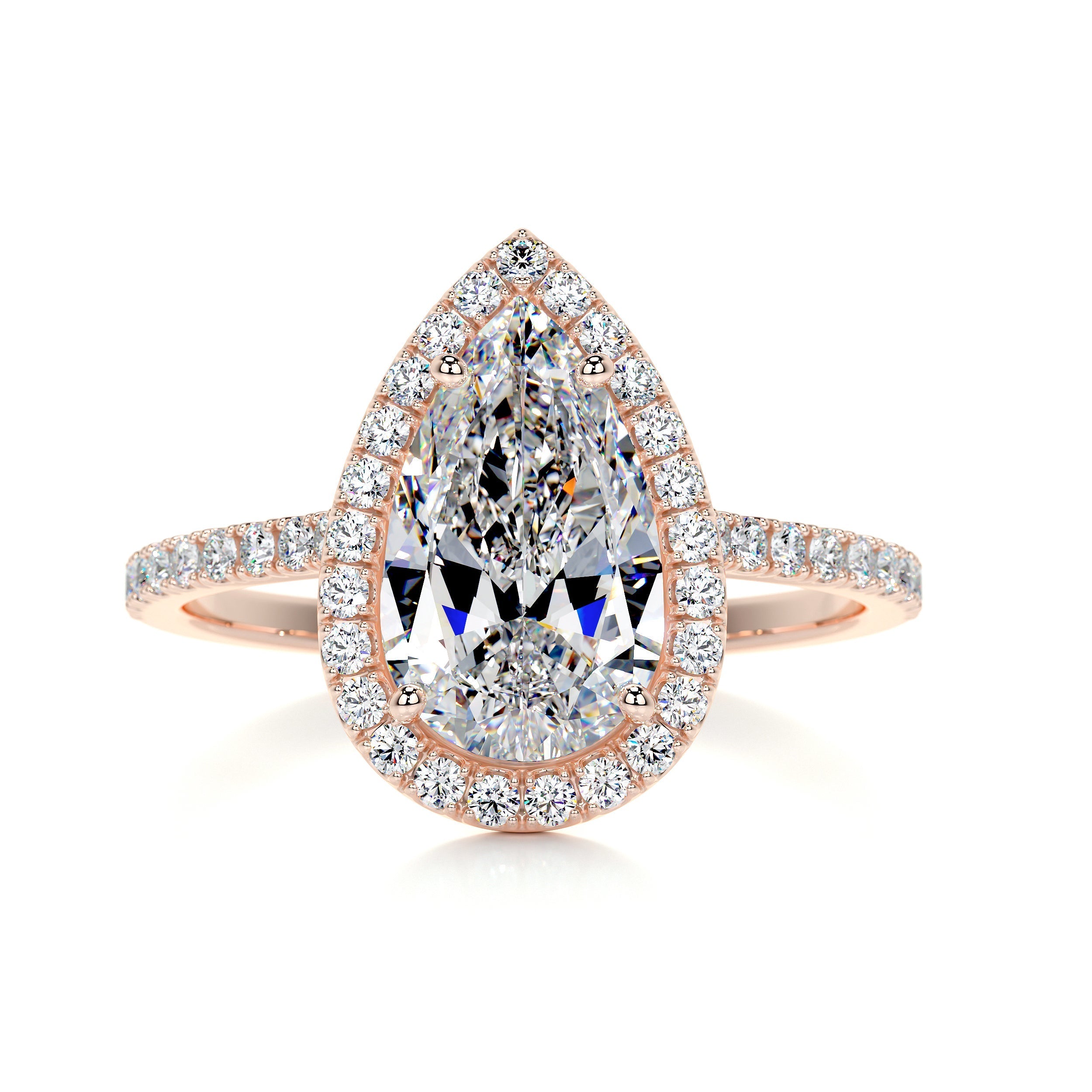 2.70 Carat Pear Halo Moissanite Diamond Dainty Engagement Ring
