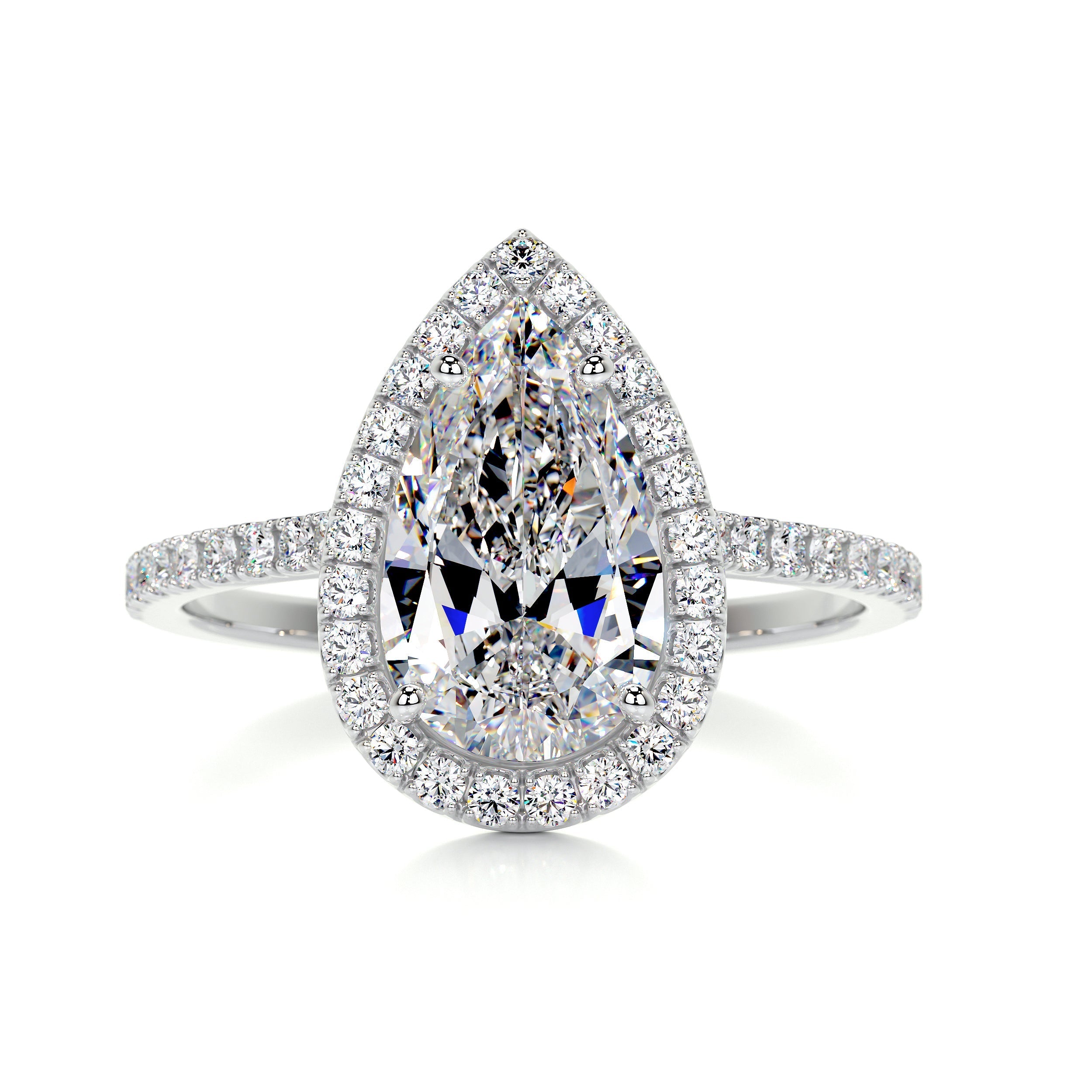 2.70 Carat Pear Halo Moissanite Diamond Dainty Engagement Ring