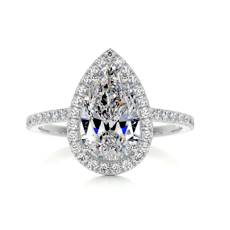 2.70 Carat Pear Halo Moissanite Diamond Dainty Engagement Ring