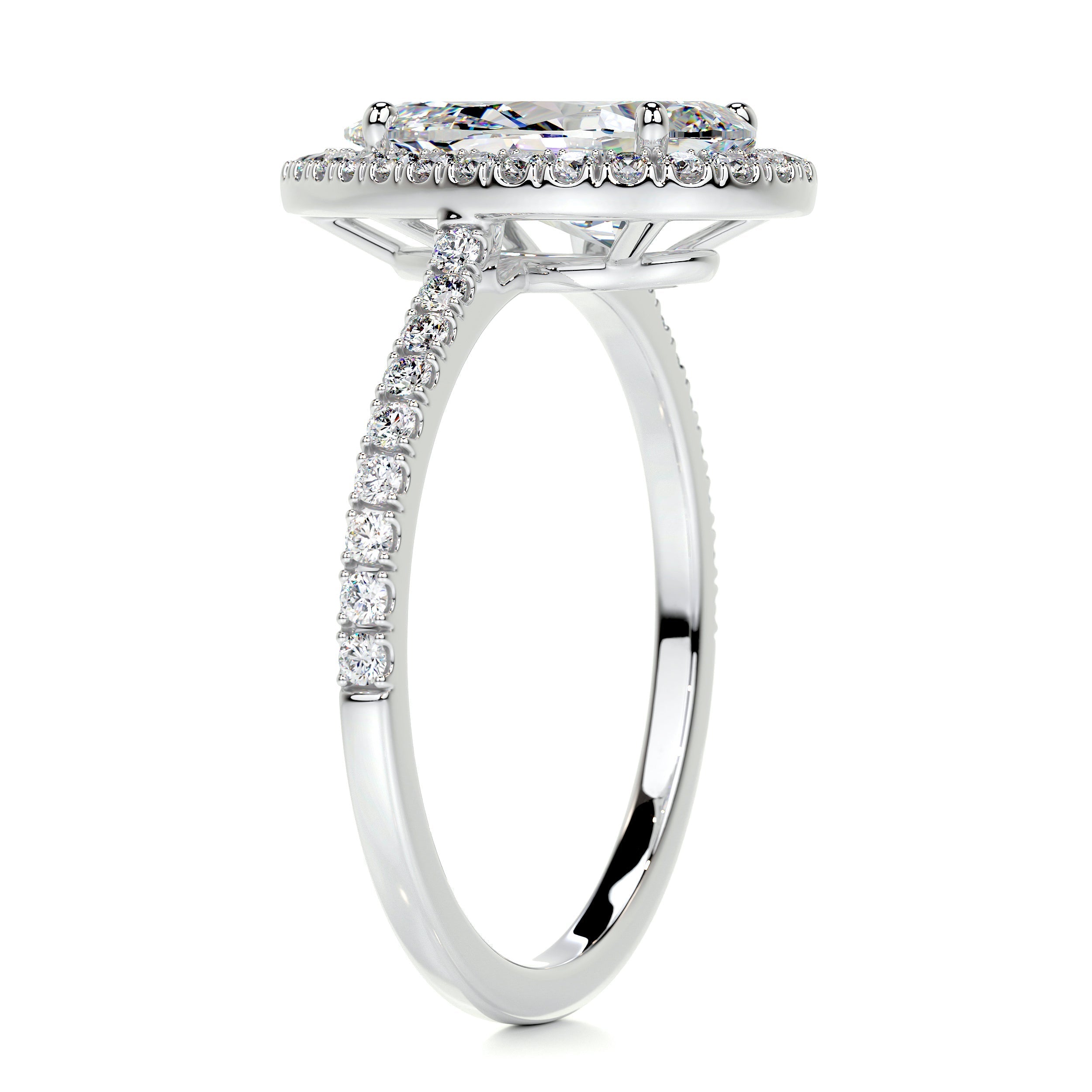 2.70 Carat Pear Halo Moissanite Diamond Dainty Engagement Ring