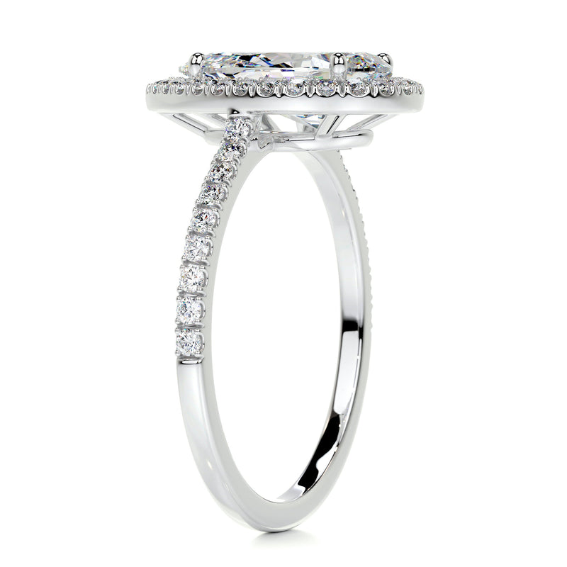 2.70 Carat Pear Halo Moissanite Diamond Dainty Engagement Ring