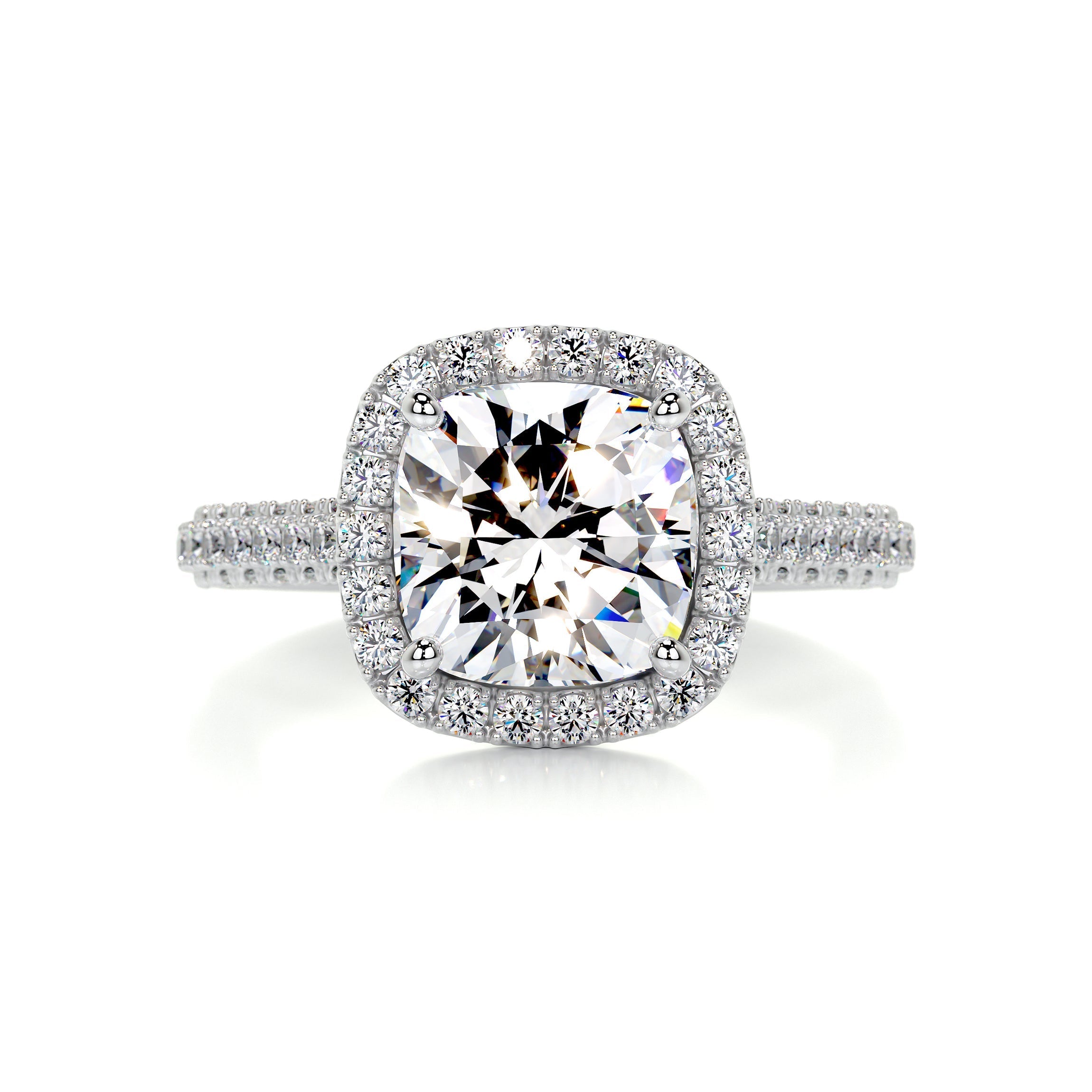 3.40 Carat Square Cushion Halo Triple Pave Moissanite Engagement Ring
