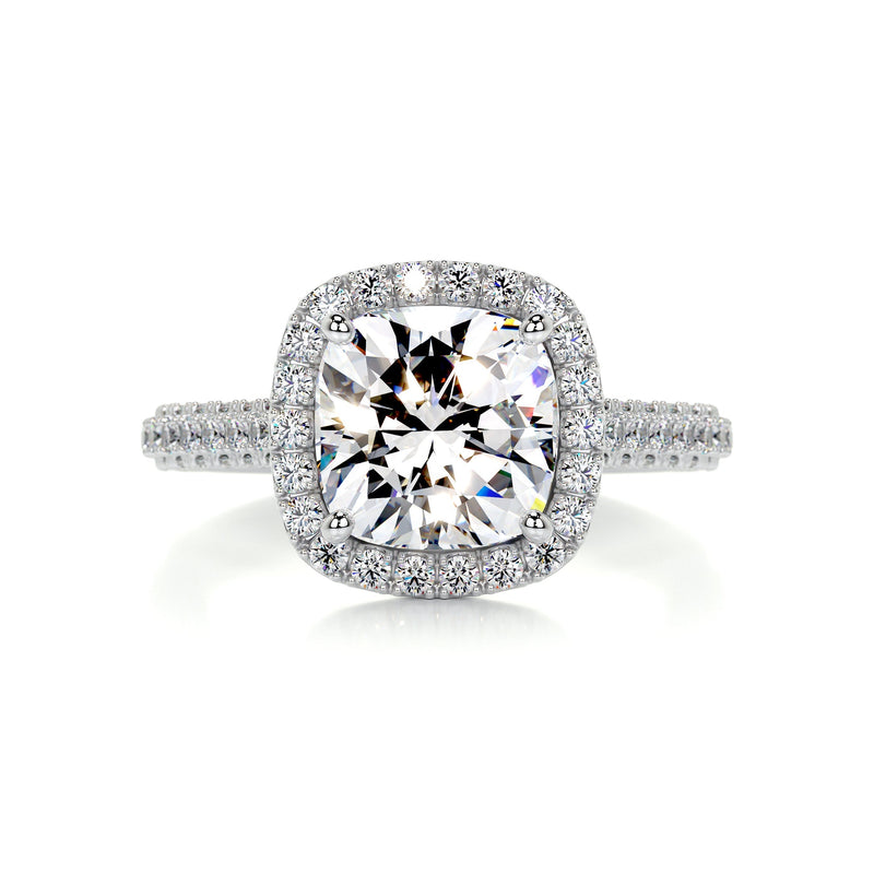 3.40 Carat Square Cushion Halo Triple Pave Moissanite Engagement Ring