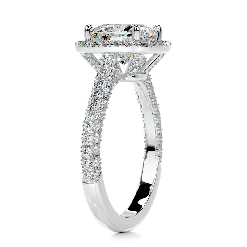 3.40 Carat Square Cushion Halo Triple Pave Moissanite Engagement Ring