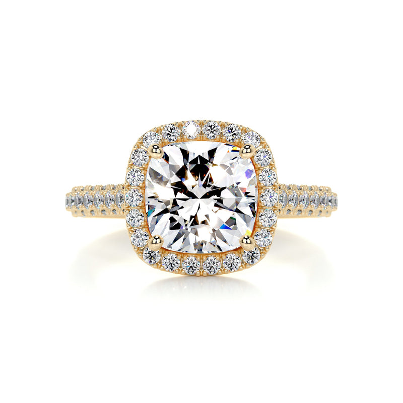 3.40 Carat Square Cushion Halo Triple Pave Moissanite Engagement Ring