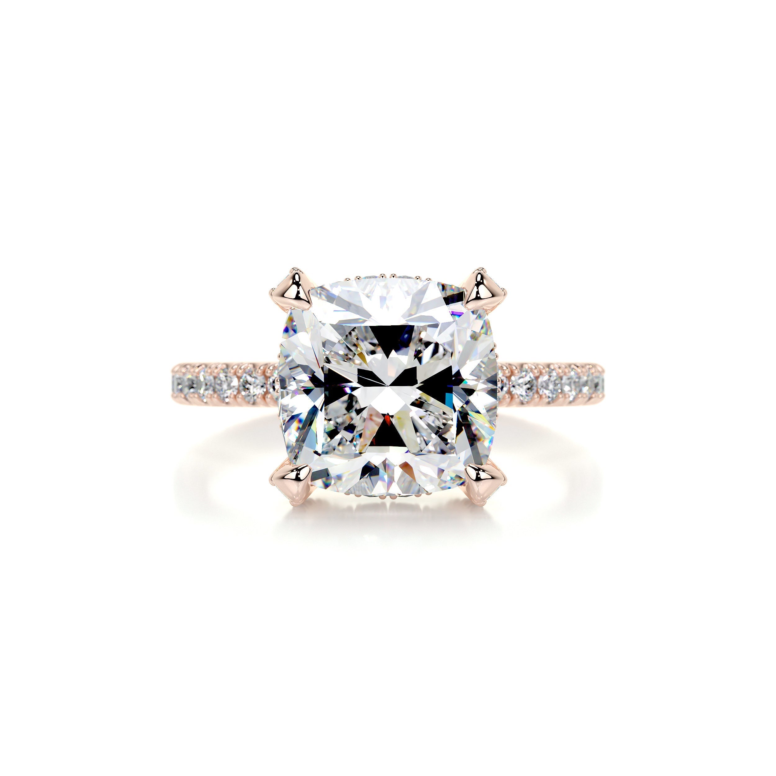 3.0 Carat Cushion Hidden Halo Moissanite Engagement Ring