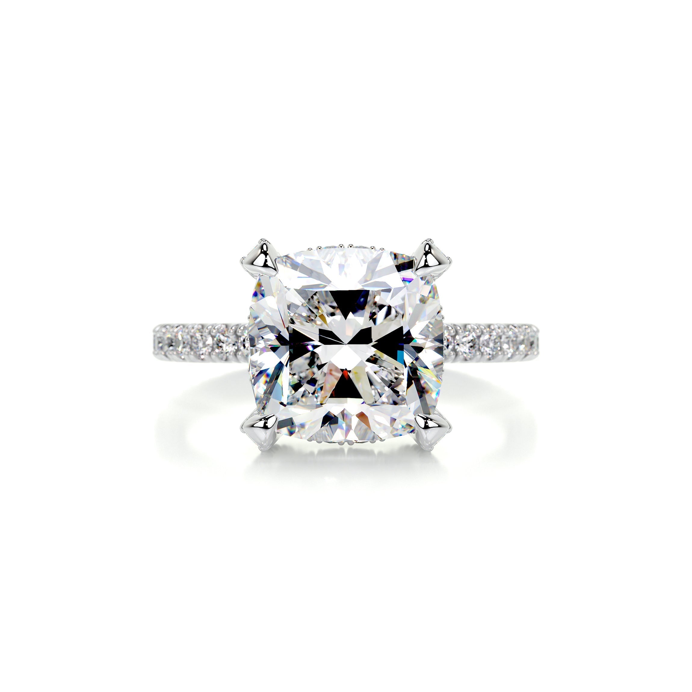 3.0 Carat Cushion Hidden Halo Moissanite Engagement Ring