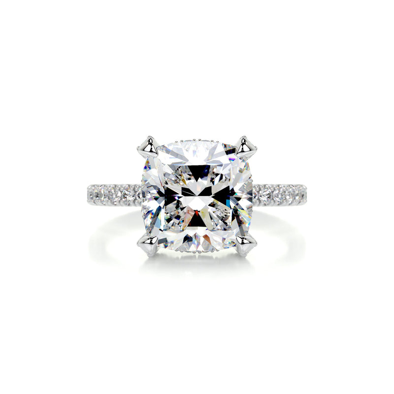 3.0 Carat Cushion Hidden Halo Moissanite Engagement Ring