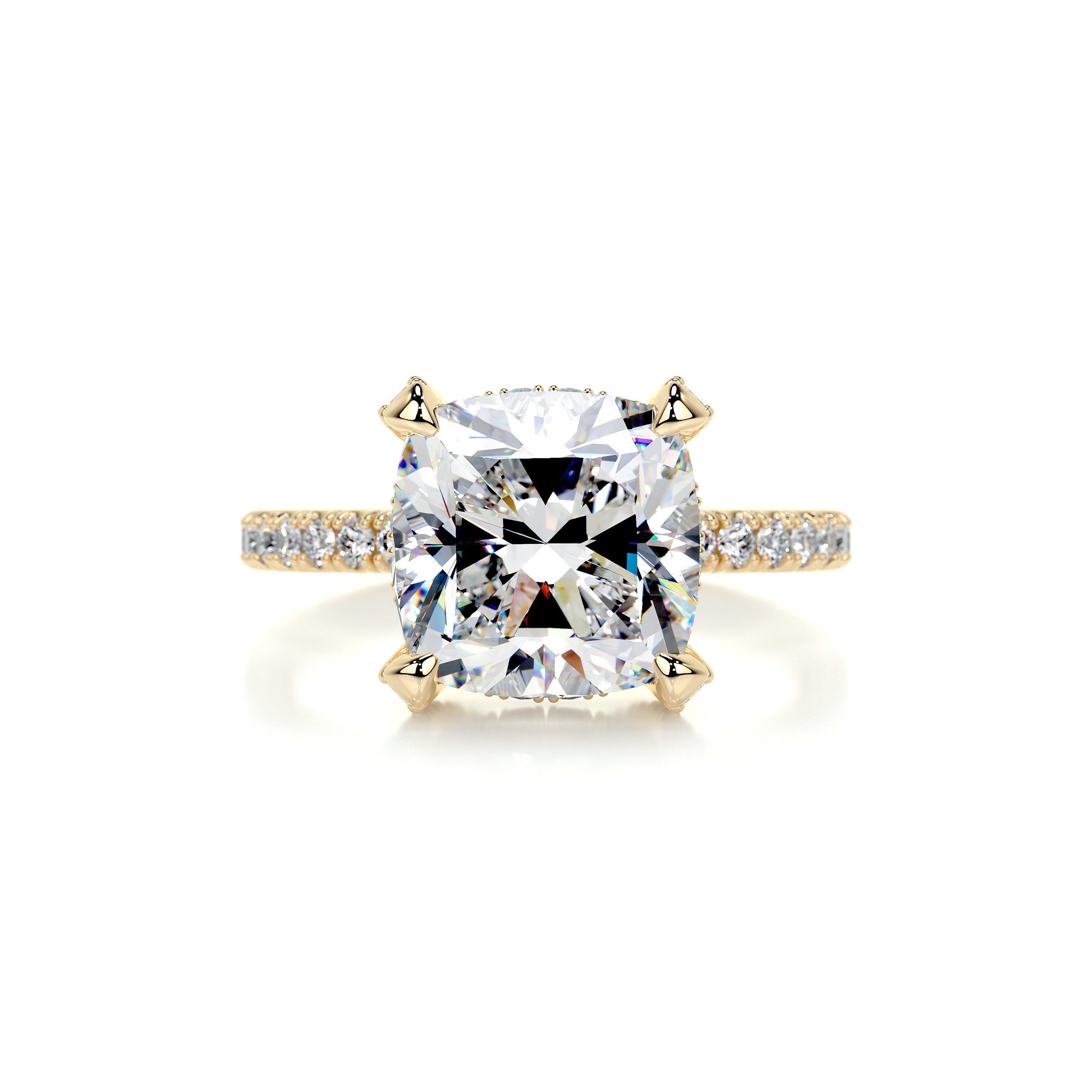 3.0 Carat Cushion Hidden Halo Moissanite Engagement Ring