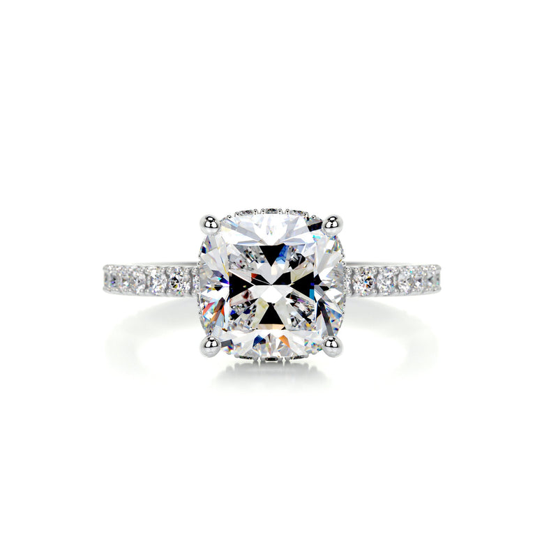 3.04 Carat Square Cushion Hidden Halo Moissanite Engagement Ring