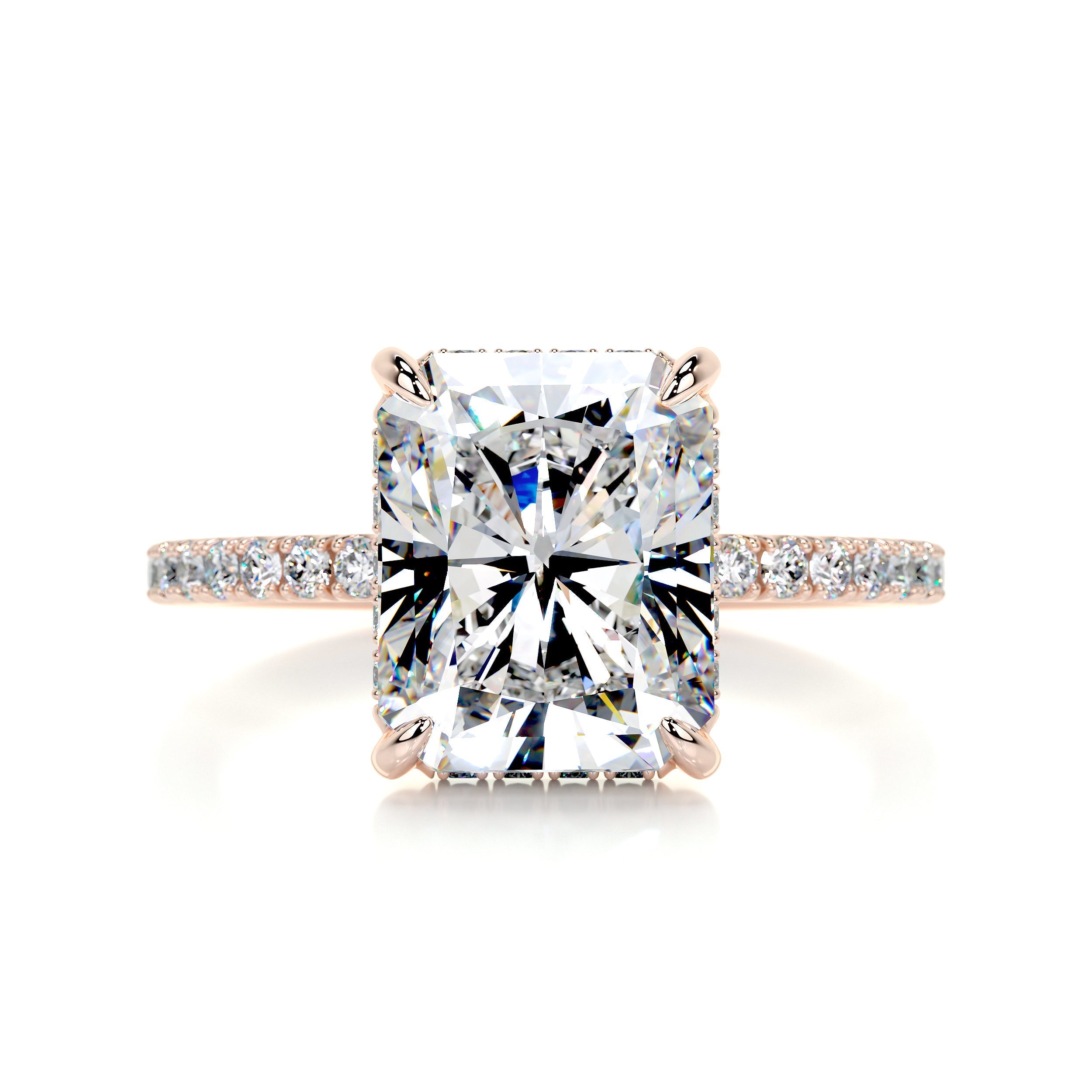 4.16 Carat Radiant Cut Moissanite Hidden Halo Engagement Ring