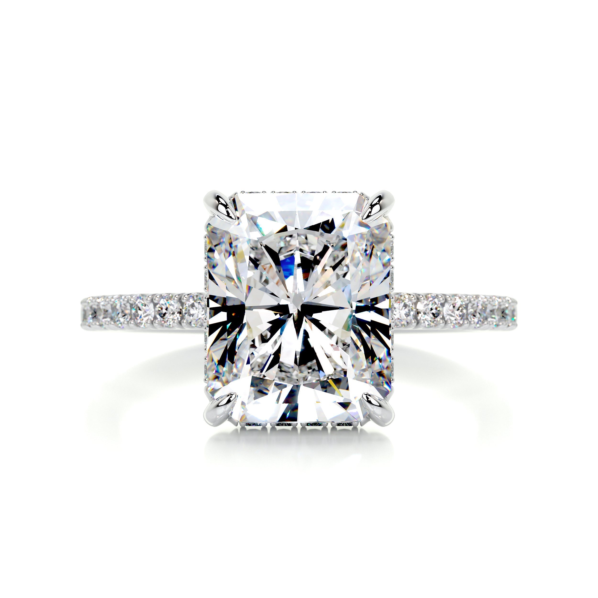 4.16 Carat Radiant Cut Moissanite Hidden Halo Engagement Ring