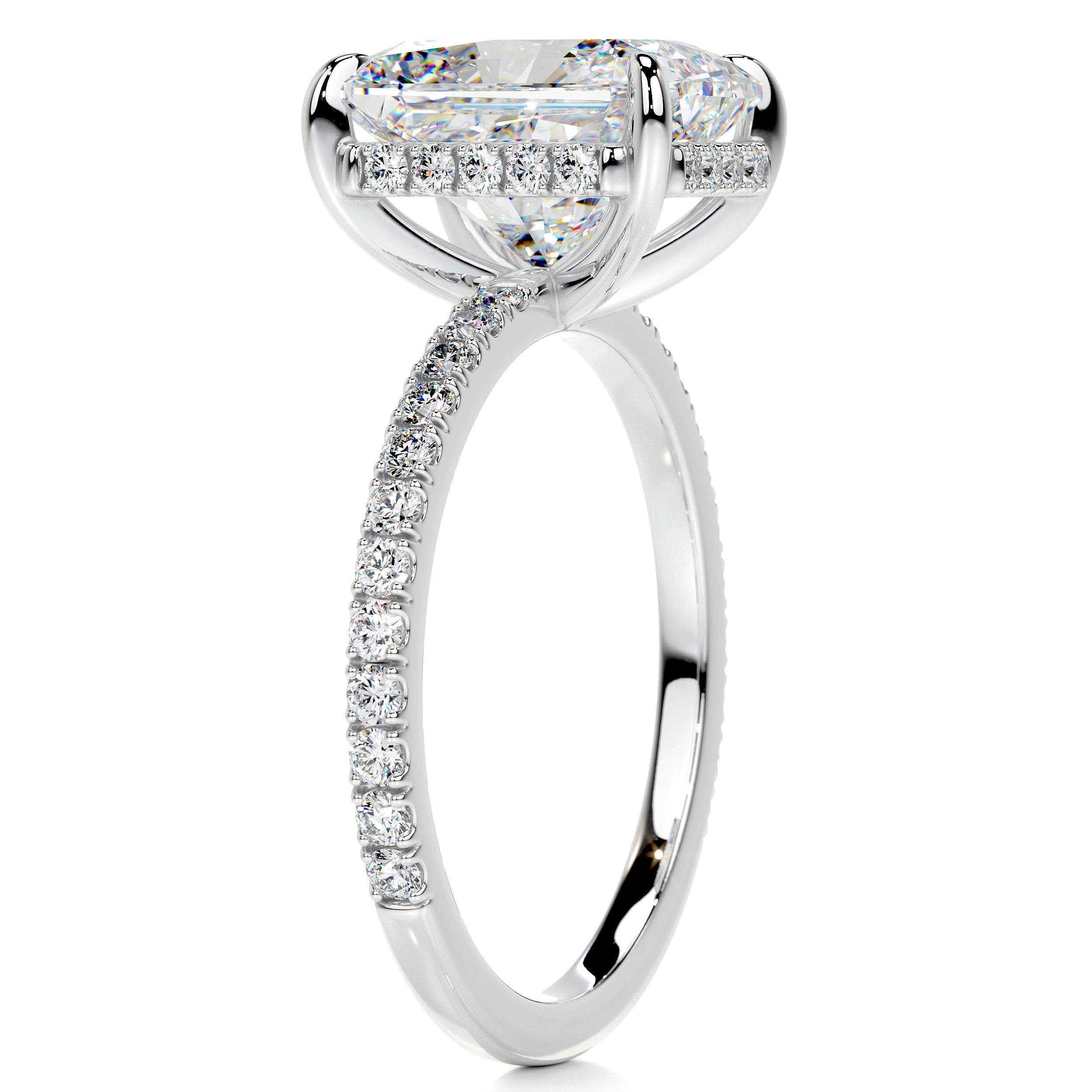4.16 Carat Radiant Cut Moissanite Hidden Halo Engagement Ring