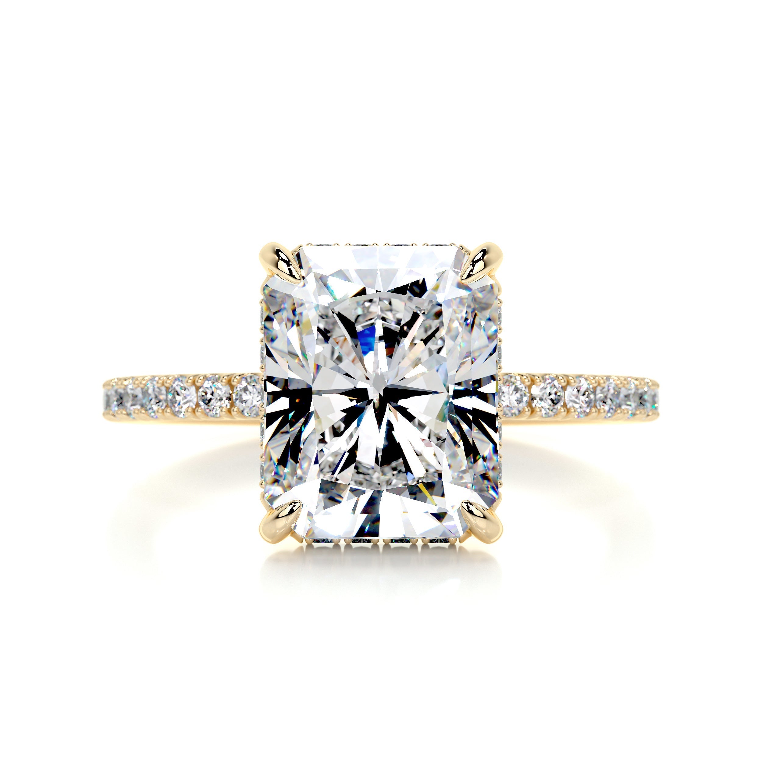 4.16 Carat Radiant Cut Moissanite Hidden Halo Engagement Ring