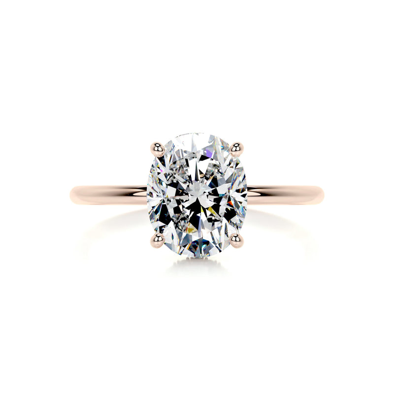 3.02 Carat Oval Moissanite Hidden Halo Dainty Engagement Ring