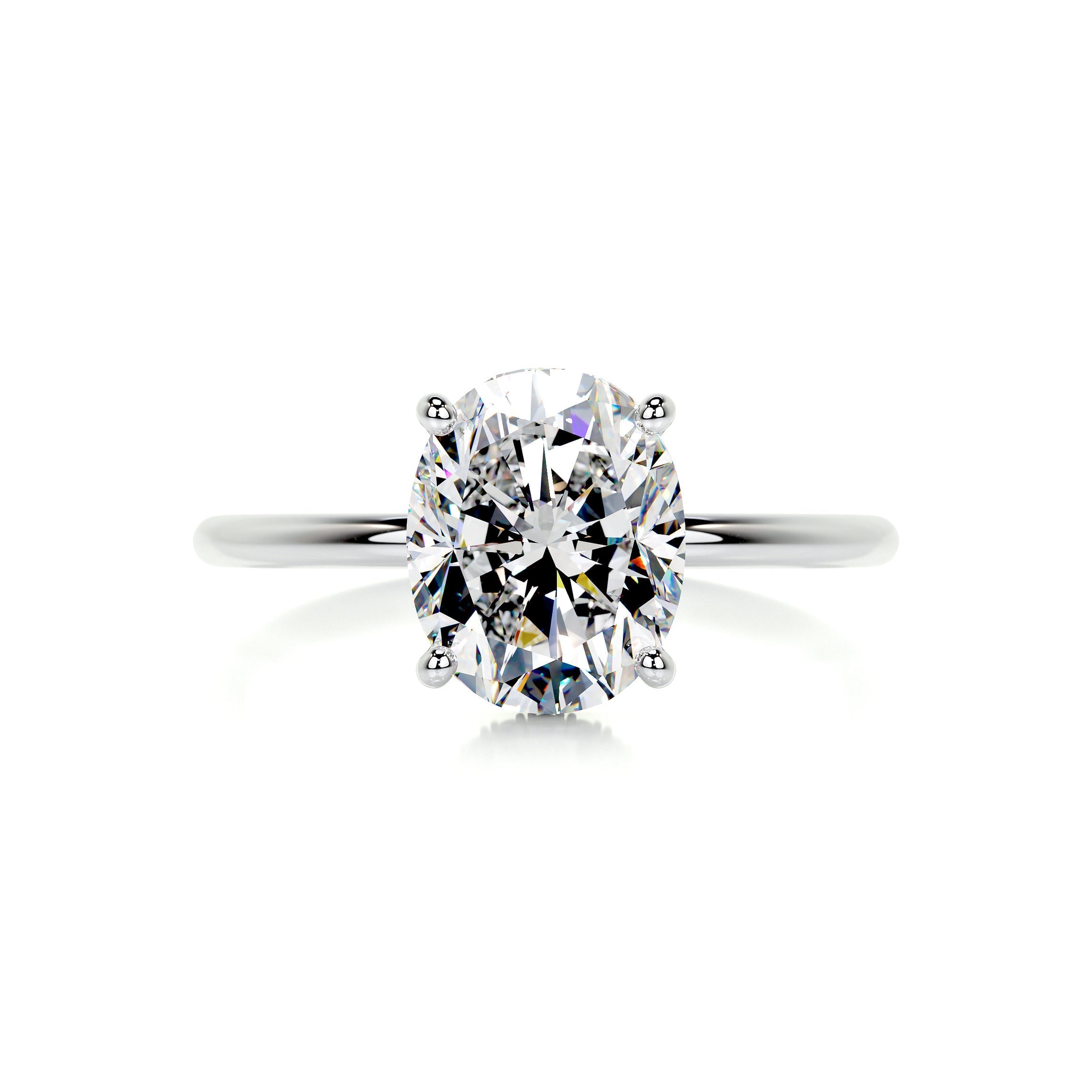 3.02 Carat Oval Moissanite Hidden Halo Dainty Engagement Ring