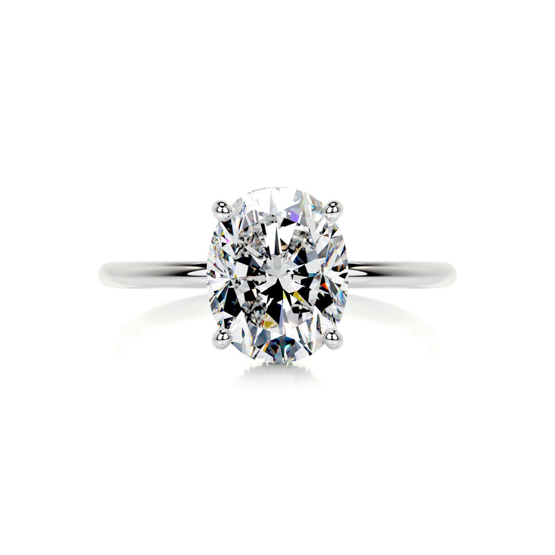 3.02 Carat Oval Moissanite Hidden Halo Dainty Engagement Ring