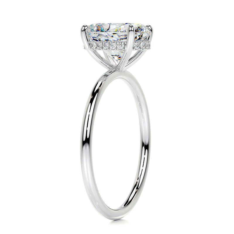 3.02 Carat Oval Moissanite Hidden Halo Dainty Engagement Ring
