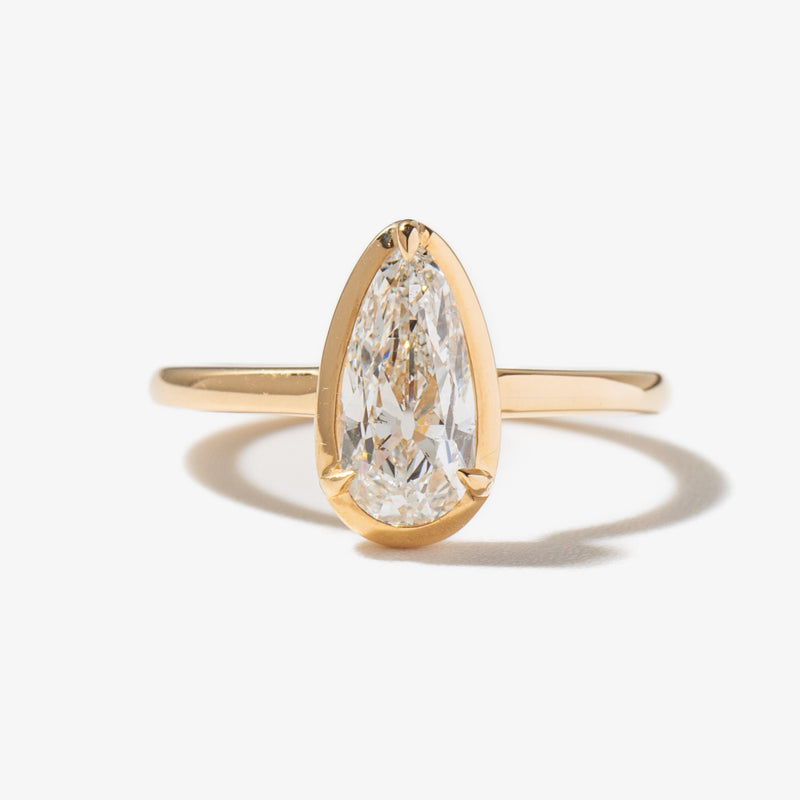 1.50CT-2.50CT Elongated Pear Cut Diamond Classic Bezel Engagement Ring