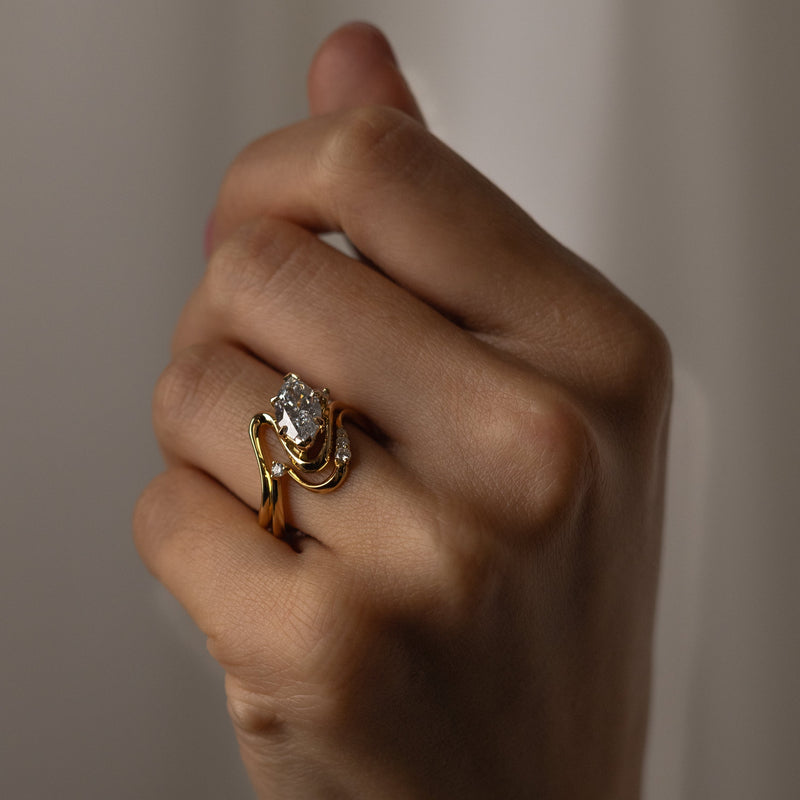 1.50CT-2.50CT Marquise Cut Diamond Unique Curved Engagement Ring