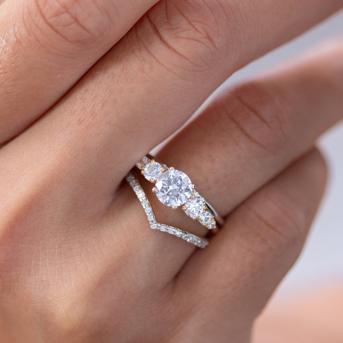 1.45CT Round Cut 5 Stone Style Moissanite Diamond Engagement Ring