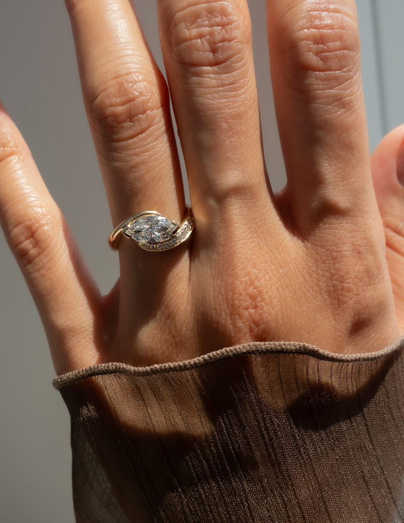 1.0CT-2.0CT Marquise Cut Moissanite Pave Diamond Engagement Ring