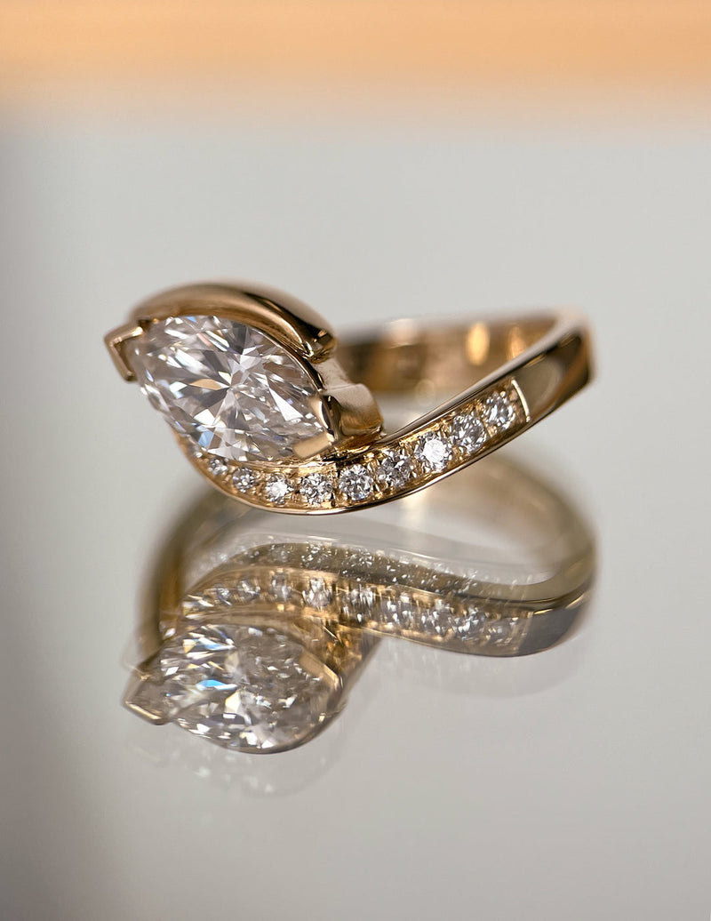 1.0CT-2.0CT Marquise Cut Moissanite Pave Diamond Engagement Ring