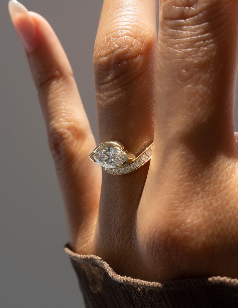 1.0CT-2.0CT Marquise Cut Moissanite Pave Diamond Engagement Ring