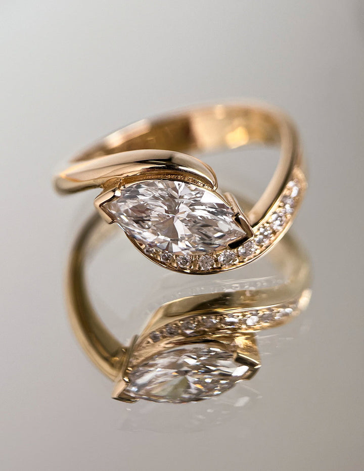 1.0CT-2.0CT Marquise Cut Moissanite Pave Diamond Engagement Ring