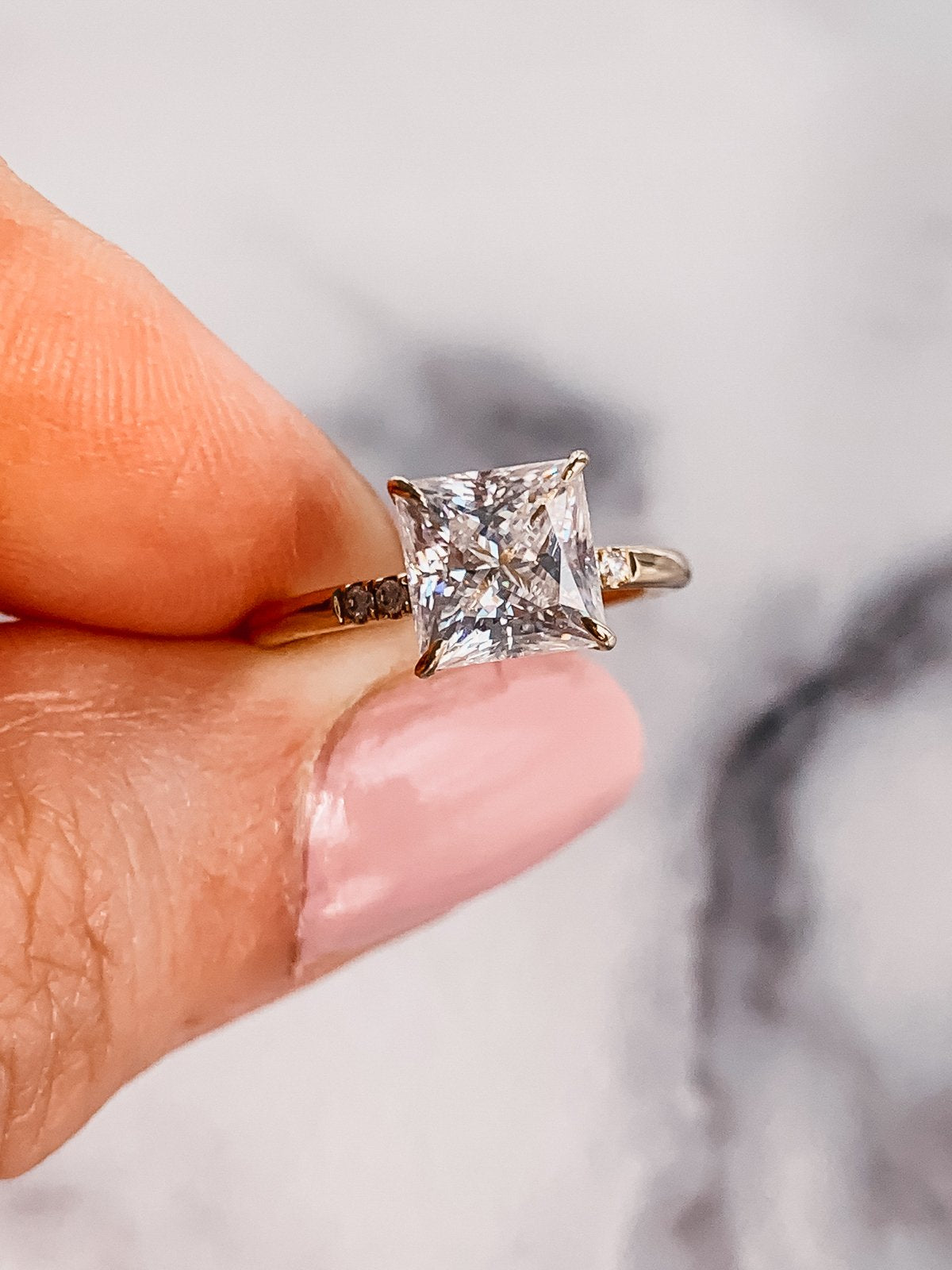 3.0CT Princess Moissanite Solitaire Hidden Halo Setting Engagement Ring