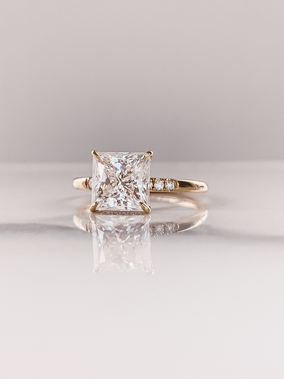 3.0CT Princess Moissanite Solitaire Hidden Halo Setting Engagement Ring