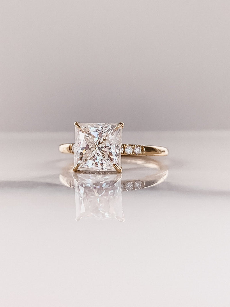 3.0CT Princess Moissanite Solitaire Hidden Halo Setting Engagement Ring